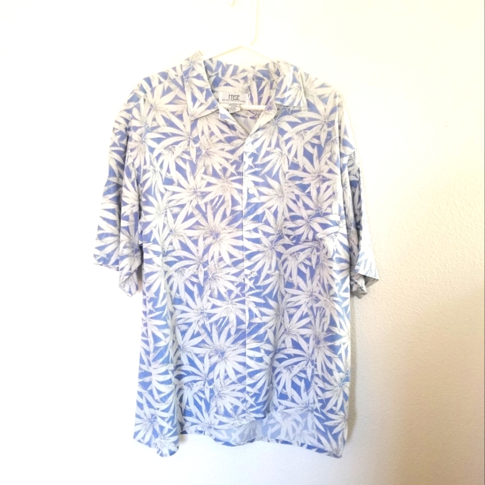 Vintage NYSE 100% silk floral Hawaiian shirt blue L